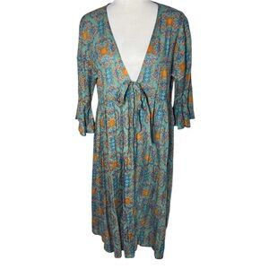 NATURAL LIFE Floral Blue and Orange Sweater